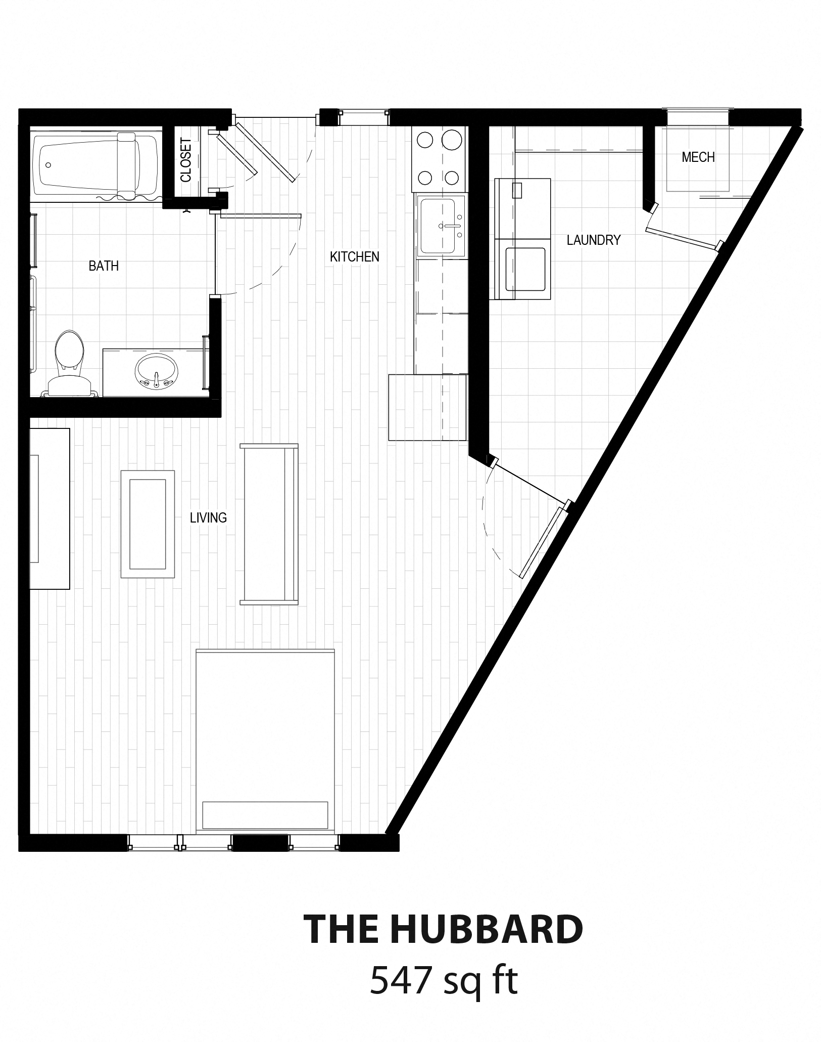 Floor plan for studio, 1 bath, 547 sqft